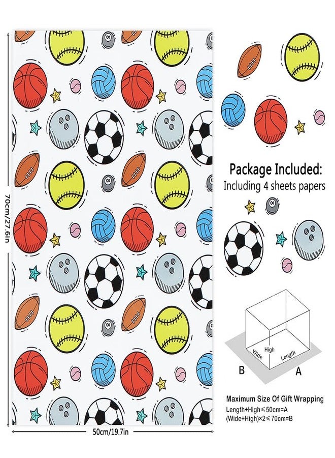 Geluode Sports Gift Wrapping Paper 4 Sheets Folded Flat 20x28 inches per sheet, Rugby Basketball Bowling Baseball Football Soccer Volleyball Gift Wrap Paper For Boys Men Women Kids Birthday Party - Image 2